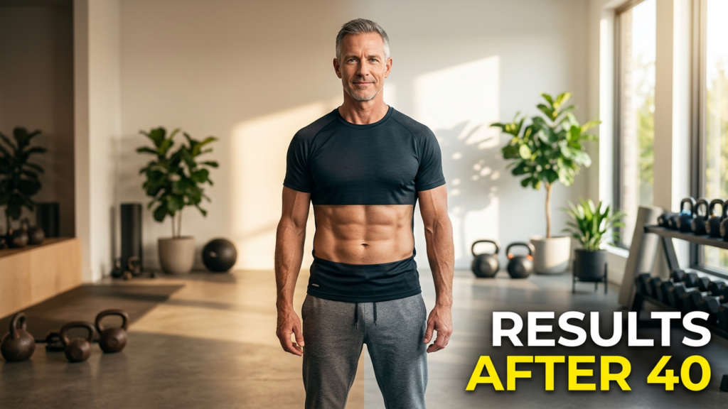 A fit, lean, healthy man around 50 with a trim midsection, representing losing belly fat after 40