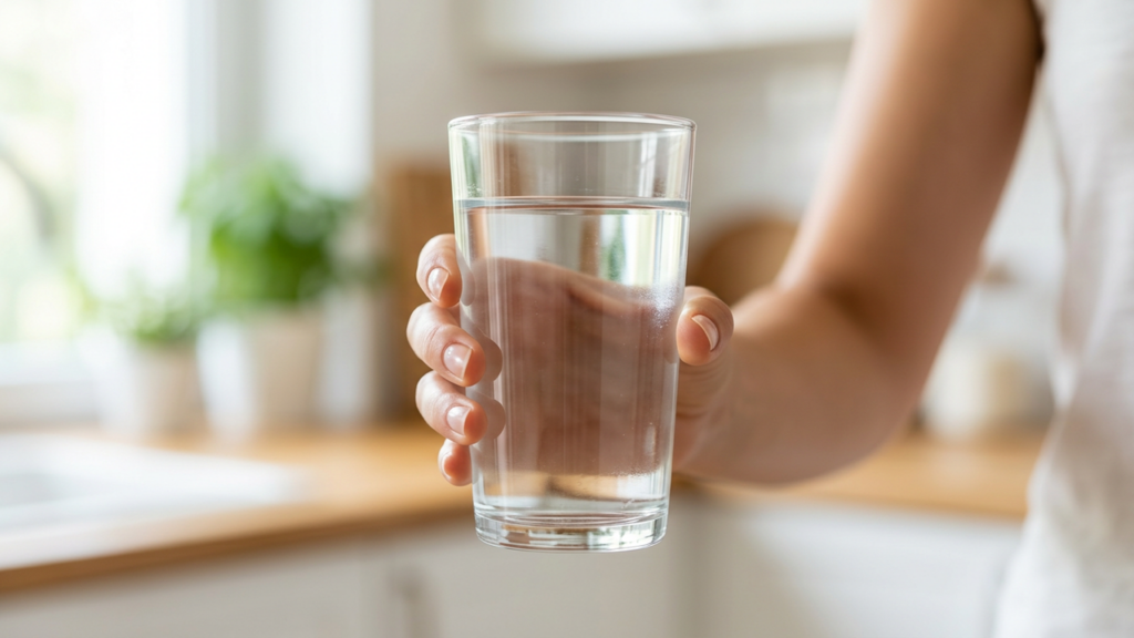 Glass of water being poured in natural light