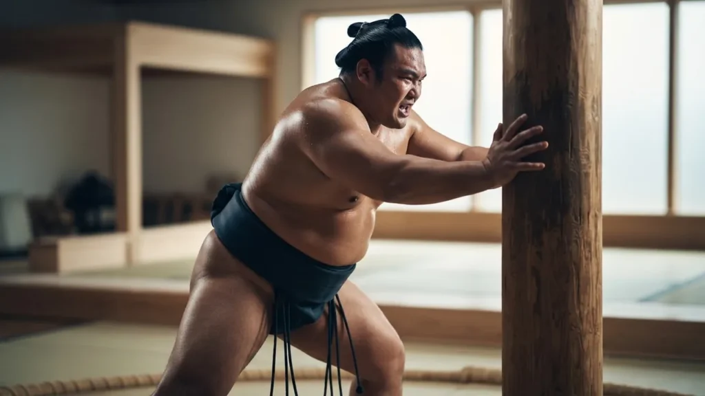 Sumo wrestler training strength illustration