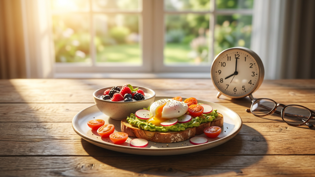 Circadian rhythm and meal timing - healthy meal with morning light