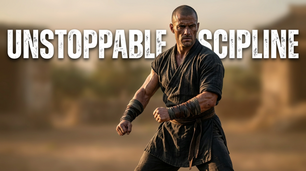 A disciplined athlete training hard, evoking the mindset of warriors, monks, and elite performers