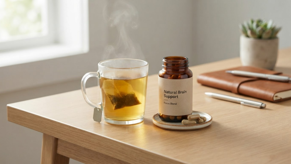 Nootropics - natural brain boosters and green tea for focus